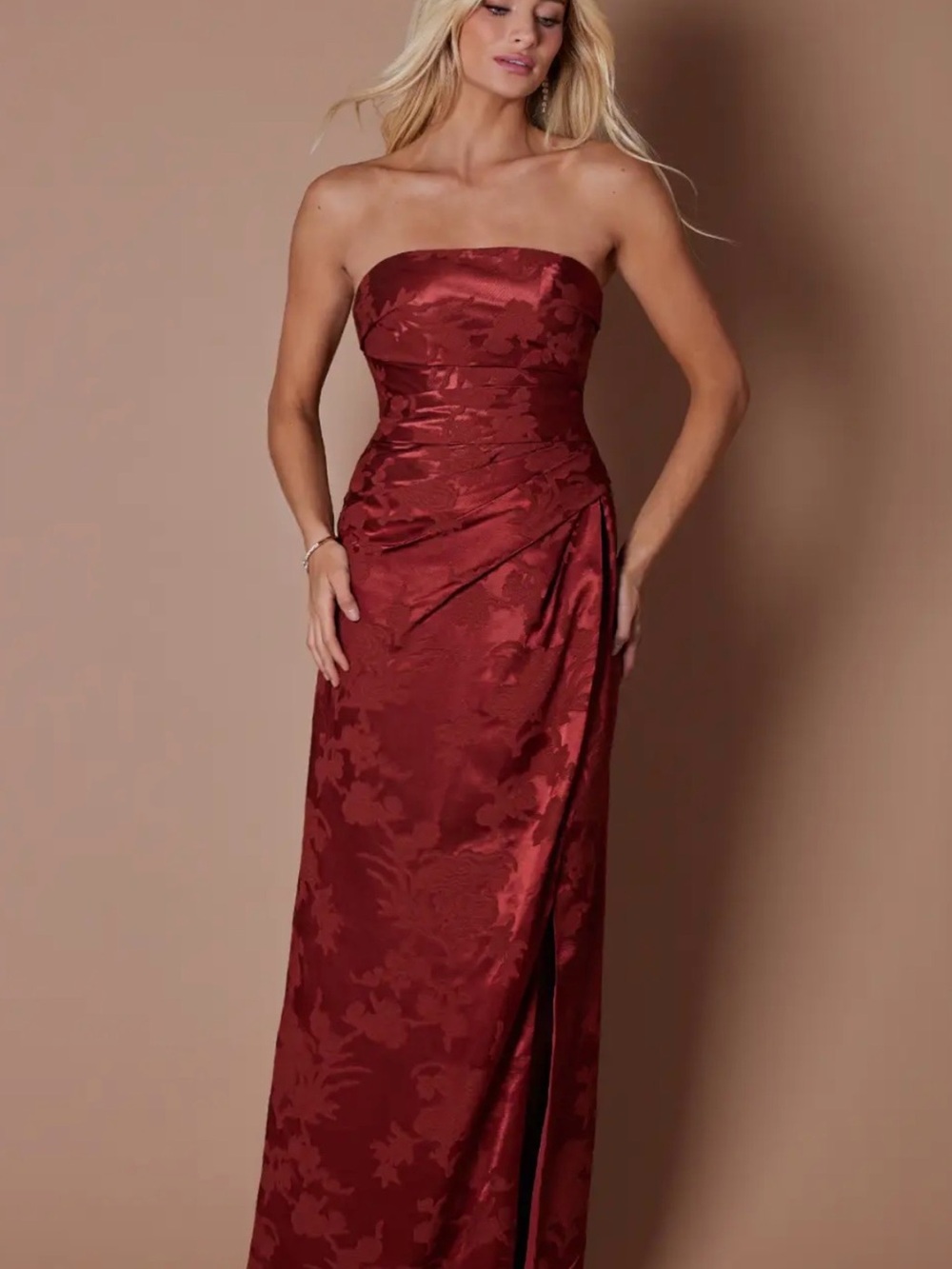 Flavia mahogany red Strapless Jacquard Evening Gown maxi dress size 4